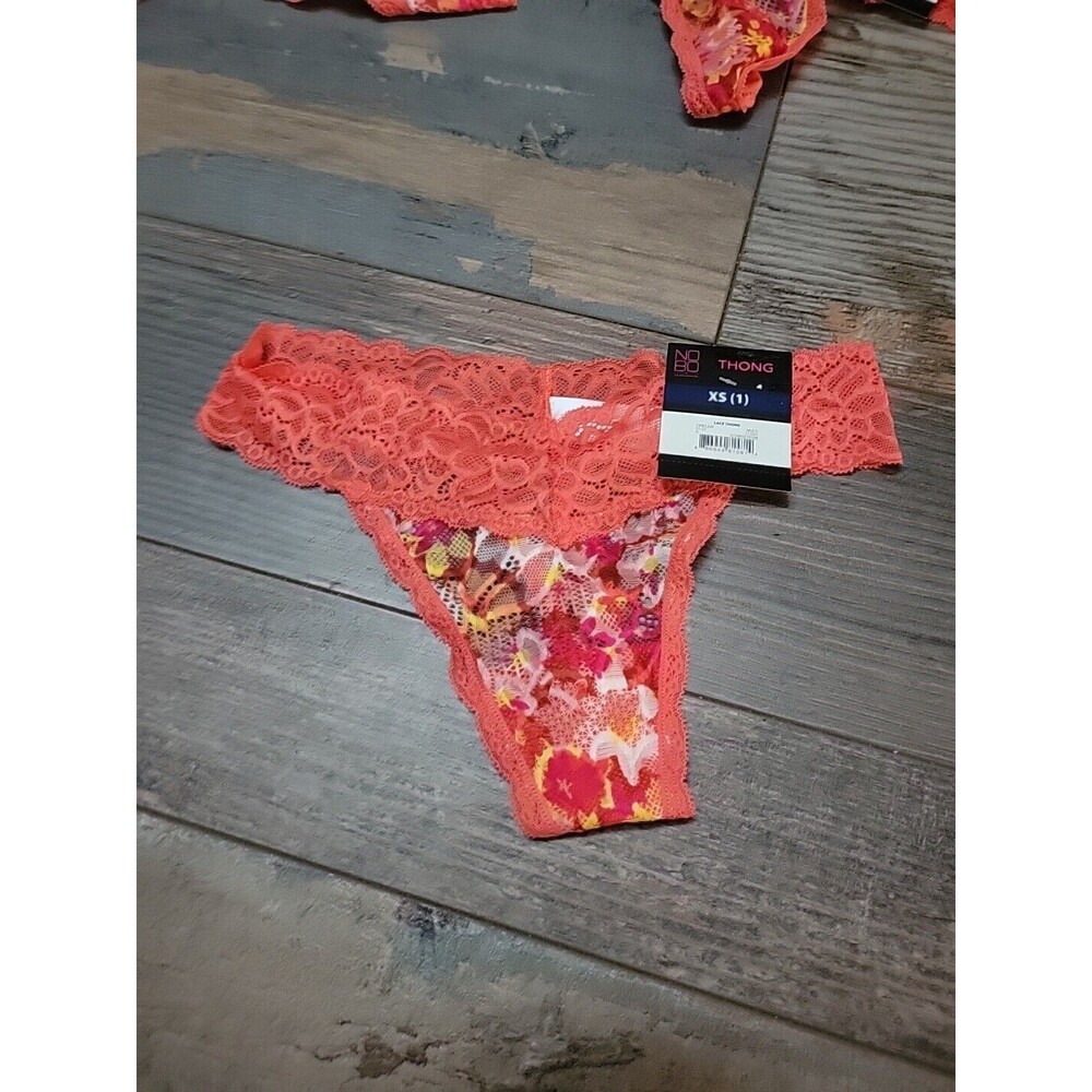 NWT No Boundaries All Over Lace Thong Panties Size XS Orange Multicolor Design